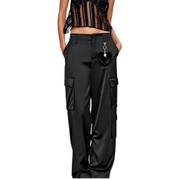 Zara Black Cargo Satin Effect Pants(Size Medium) - Picture 1 of 15